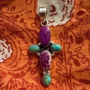 Purple Sediment and Turquoise Cross Pendant